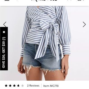 Madewell Cuffed-Sleeve Wrap Top in Stripe